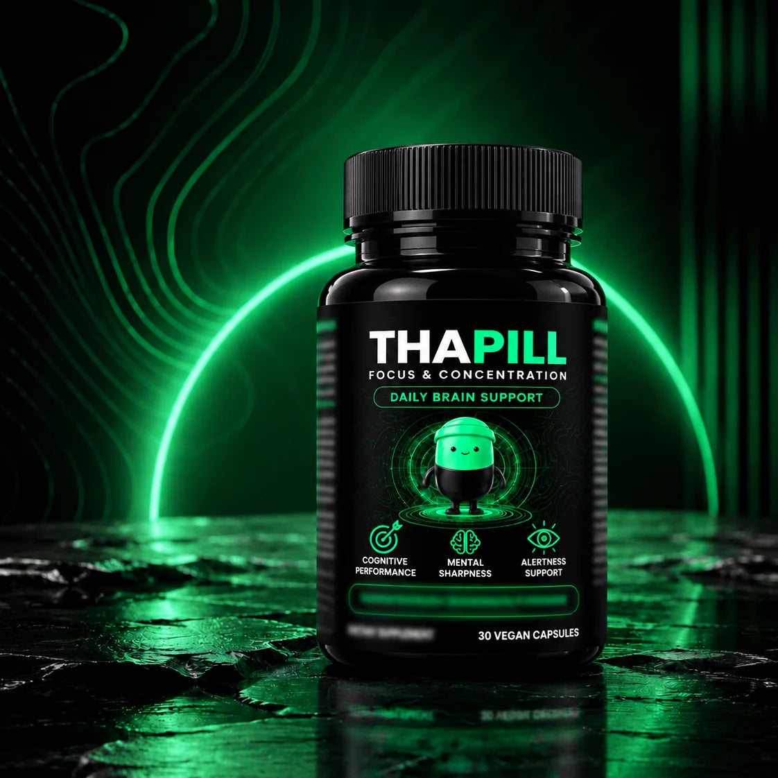 Thapill bottle hero shot with green ring light